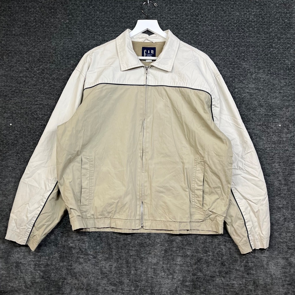 Vintage GAP Windbreaker Jacket Men's Beige Cream Mesh Lined Full Zip - Large